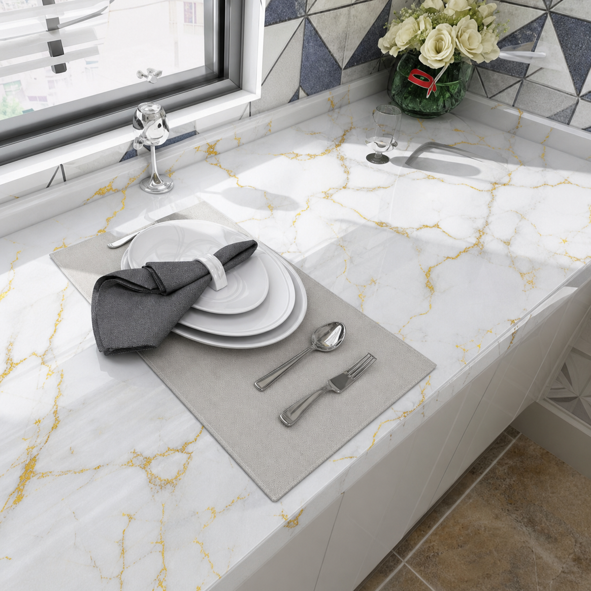 Kitchen Wallpaper Marble Sheet ( Length 200cm Width 60cm )