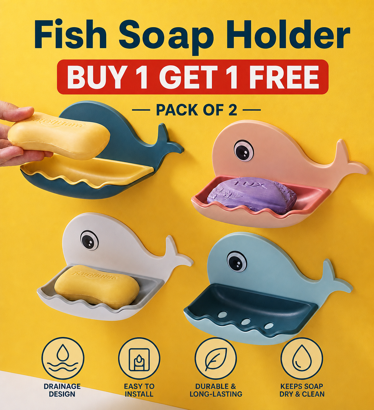 Fish Soap Holder (Buy 1 Get 1 Free). Pack of 2