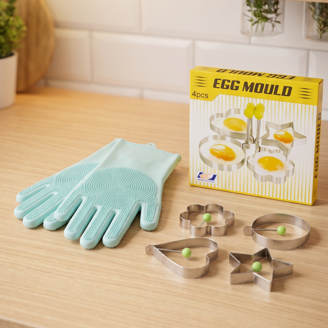 Kitchen Deal ( 4 Egg Molds + Washing Gloves )